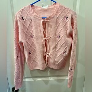NWT Willow & Wind Pink Floral Knit bow tie Cardigan Sweater - S